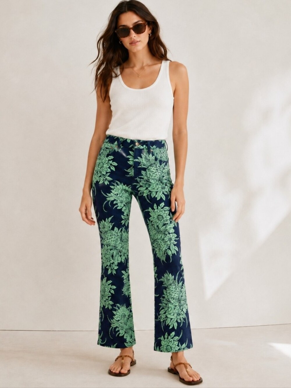 J.Crew Charley Kickout Cropped Jean Pineapple Garden Navy Matcha 29 NWT